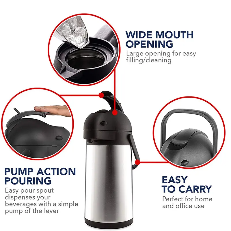 3 litre stainless steel tea coffee hot and cold vacuum airpot thermal carafe dispenser with pump