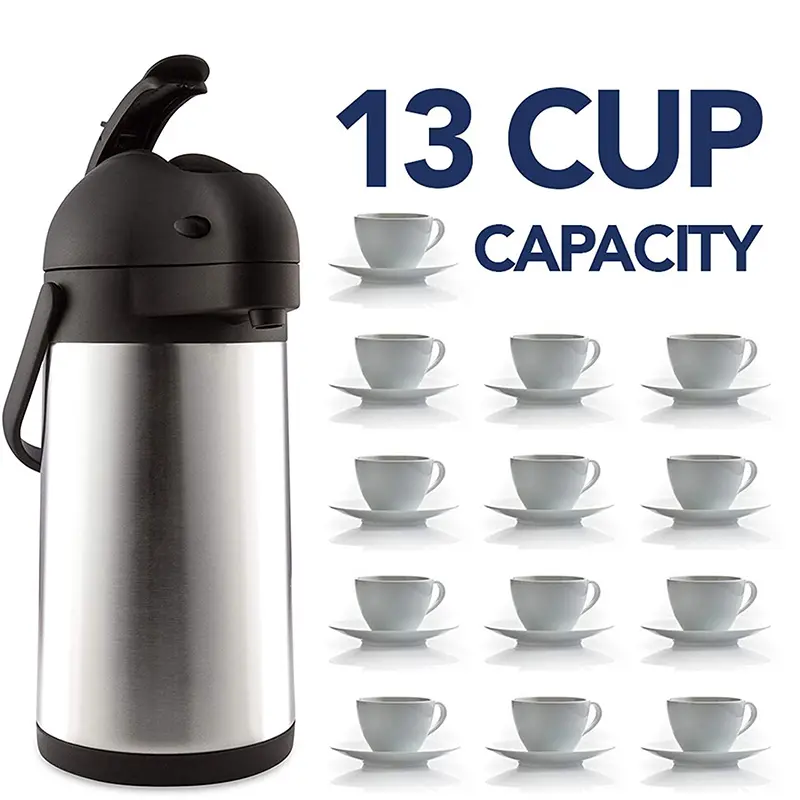 3 litre stainless steel tea coffee hot and cold vacuum airpot thermal carafe dispenser with pump