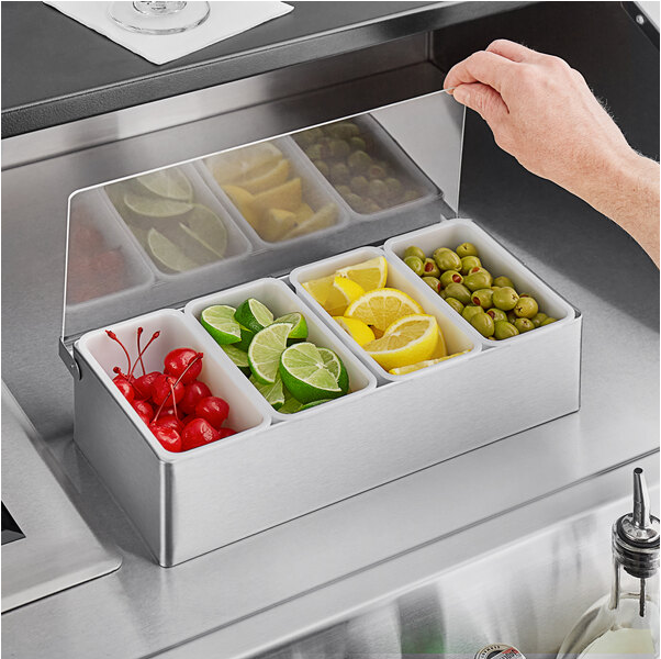 Hot sale Cheap Price Bar Kitchen 3-6 Compartment Stainless Steel Condiment Holder Serving Caddy Seasoning Box