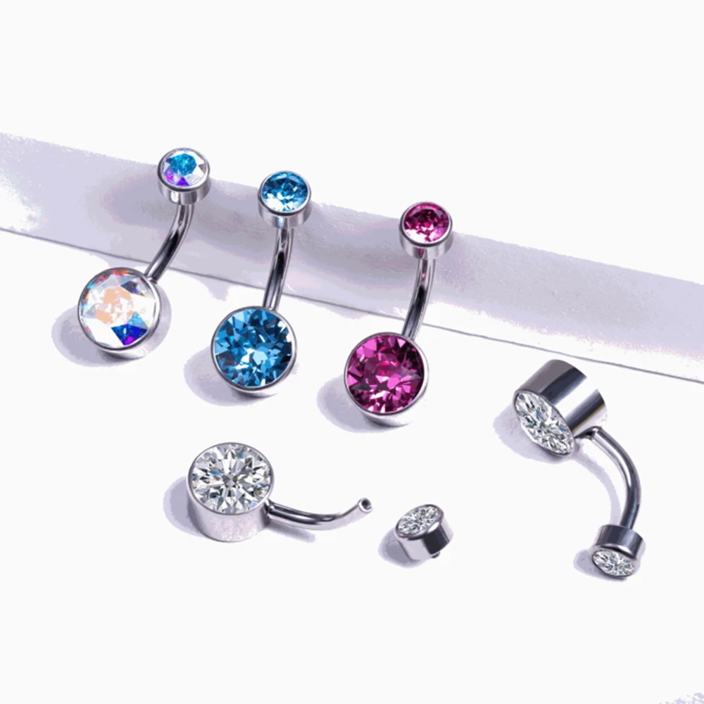 G23 Titanium Cubic Zirconia Belly Button Rings Body Piercing Jewellery Belly Barbell 14G Navel Piercing Ring Jewelry for Women