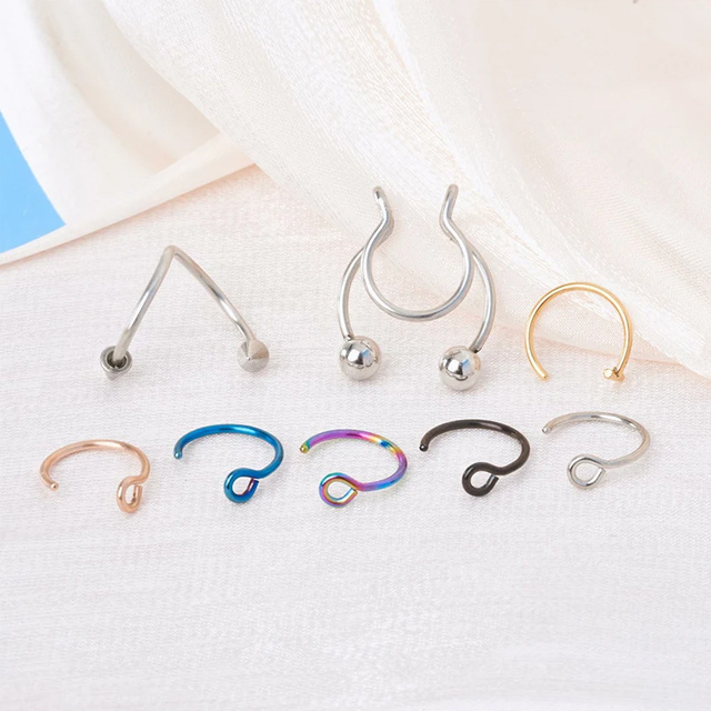 1pc Fake Nose Ring for Women Men 20G Surgical Steel Faux Piercing Jewelry Fake Piercing Hoop Lip Septum Nose Rings Body Jewelry