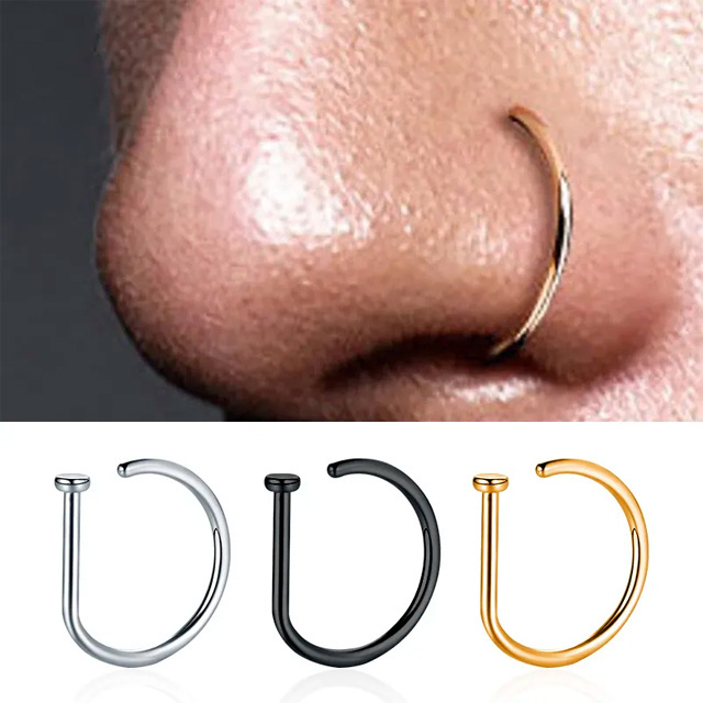 1pc Fake Nose Ring for Women Men 20G Surgical Steel Faux Piercing Jewelry Fake Piercing Hoop Lip Septum Nose Rings Body Jewelry