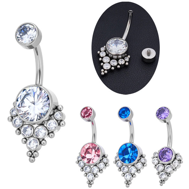 G23Titanium 14G 8/10/12/14mm Surgical Titanium Belly Button Rings Zircon Navel Bar Body Piercing Jewelry Nombril Ombligo Barbell