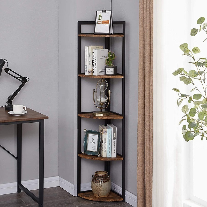 Living Room Book Shelf 5 6 Layer Floor Standing Industrial Steel Pipe Wooden Antique Corner Bookshelf Bookcase