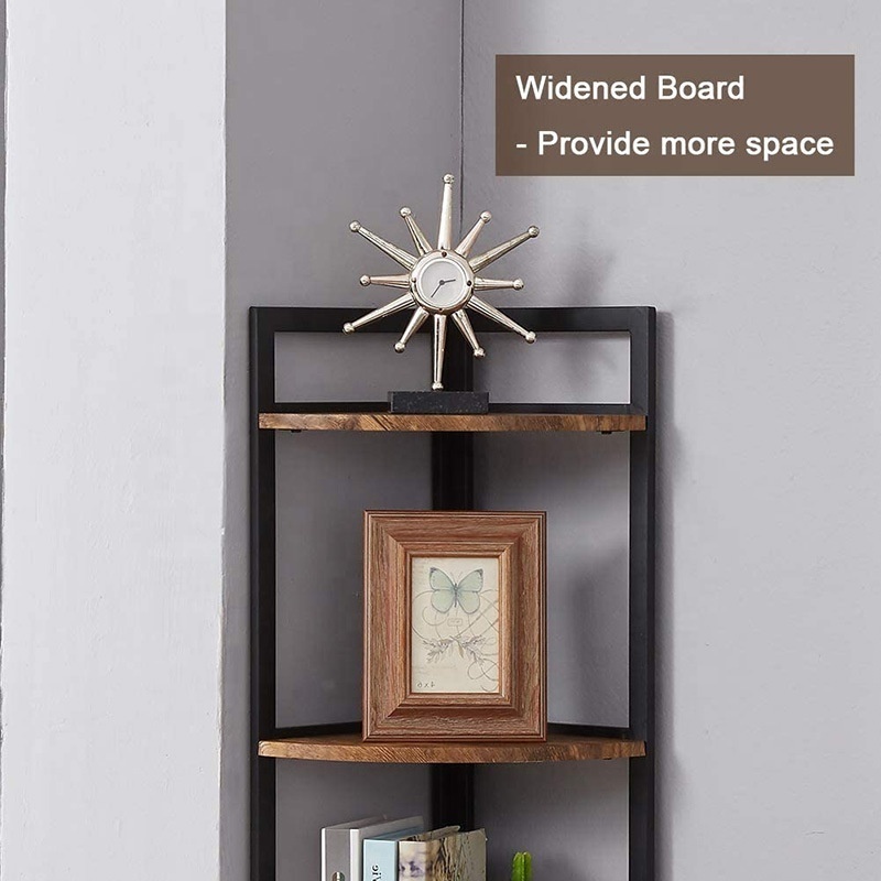 Living Room Book Shelf 5 6 Layer Floor Standing Industrial Steel Pipe Wooden Antique Corner Bookshelf Bookcase