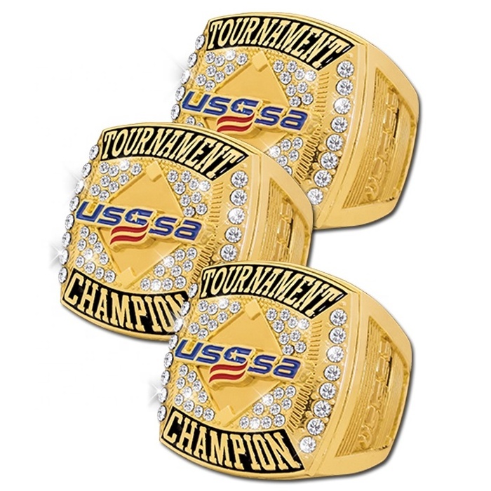 Tournament Champions Finalist Cheap Custom Your Own Logo Texas Sports USSSA Softball Ring Youth baseball Championship Rings