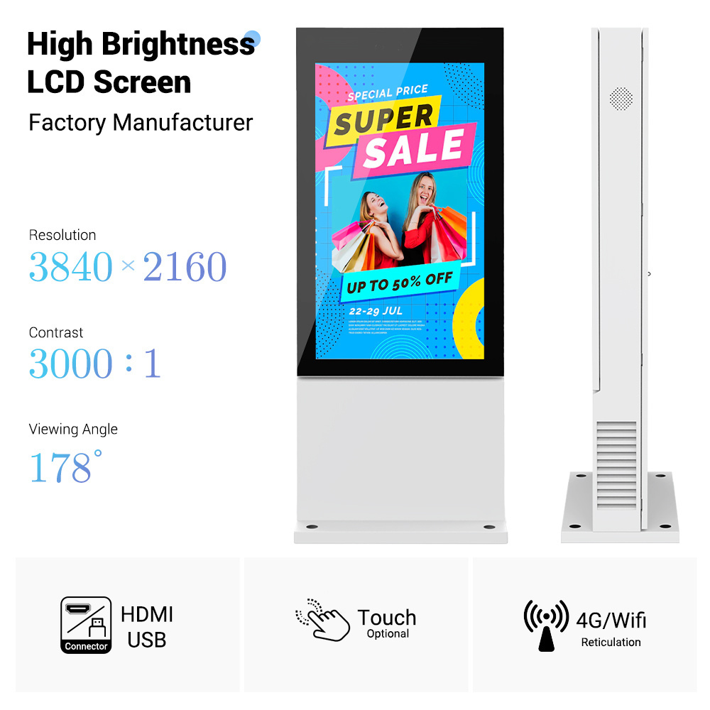 Project Custom Design Outdoor Lcd 55 Inch Custom Digital Signage Ip 65 Totem Kiosk Waterproof Touch Screen Display Advertise