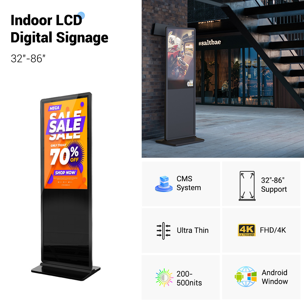 MWE 43 55 Inch Indoor Android Floor Stand Touch Screen Display Advertising Totem Lcd Digital Signage