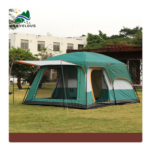 Blue Family Size Tent 8+ People Double Layer Oxford Fabric Two Bedrooms Structure Outdoor Camping