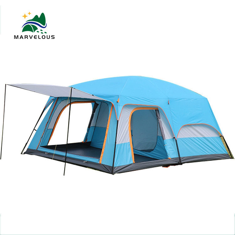 Wholesale Windproof Oxford Fabric Tent with Double Layers Fiberglass Poles Two Bedrooms for Summer Family Camping Beach Hiking