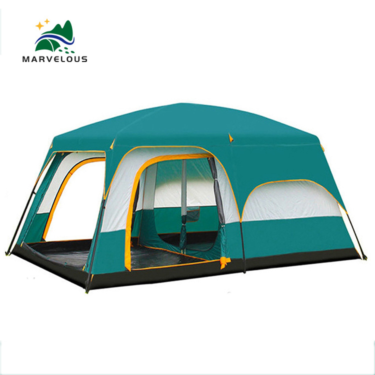 Blue Family Size Tent 8+ People Double Layer Oxford Fabric Two Bedrooms Structure Outdoor Camping