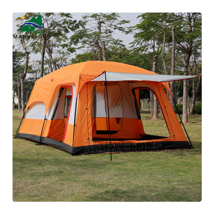 Double-Layer Oxford Fabric Outdoor Camping Tent with Mosquito Net Fiberglass Poles Two Bedrooms Summer Glamping Beach Family Use