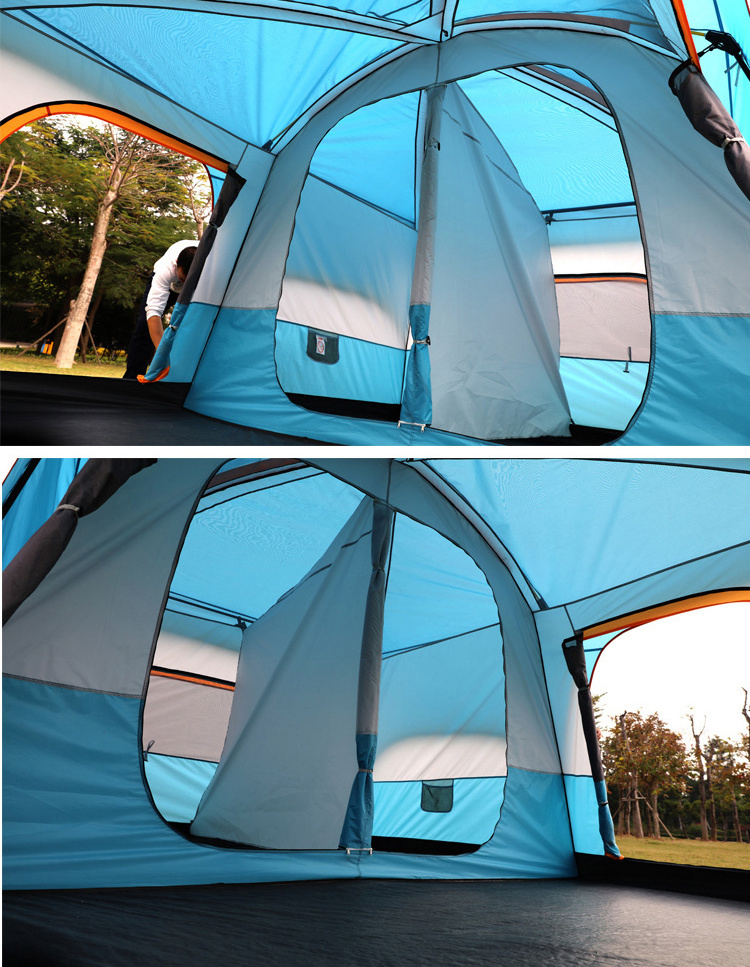 Wholesale Windproof Oxford Fabric Tent with Double Layers Fiberglass Poles Two Bedrooms for Summer Family Camping Beach Hiking