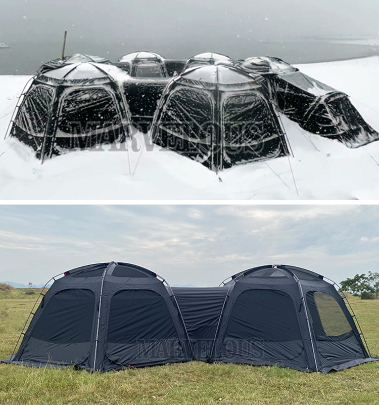 Interconnecting Dome Tents Large Family Camping Tarp Shelter Bedroom and Pod Tents Made of Durable Oxford Fabric