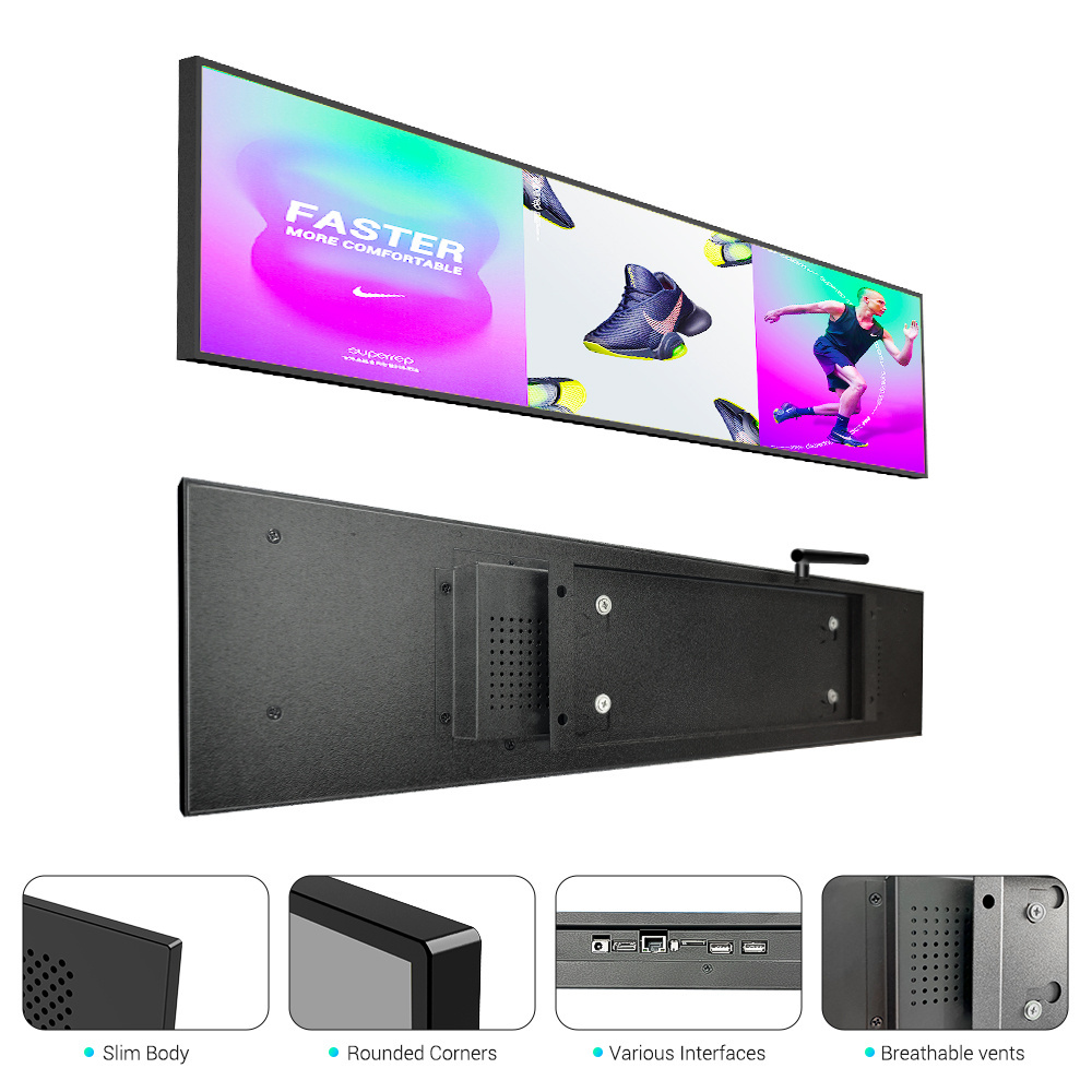 Marvel Custom Size Ultra Wide Ultra Thin Digital Signage Advertising Player Shelf Screen Stretched Bar Lcd Displays