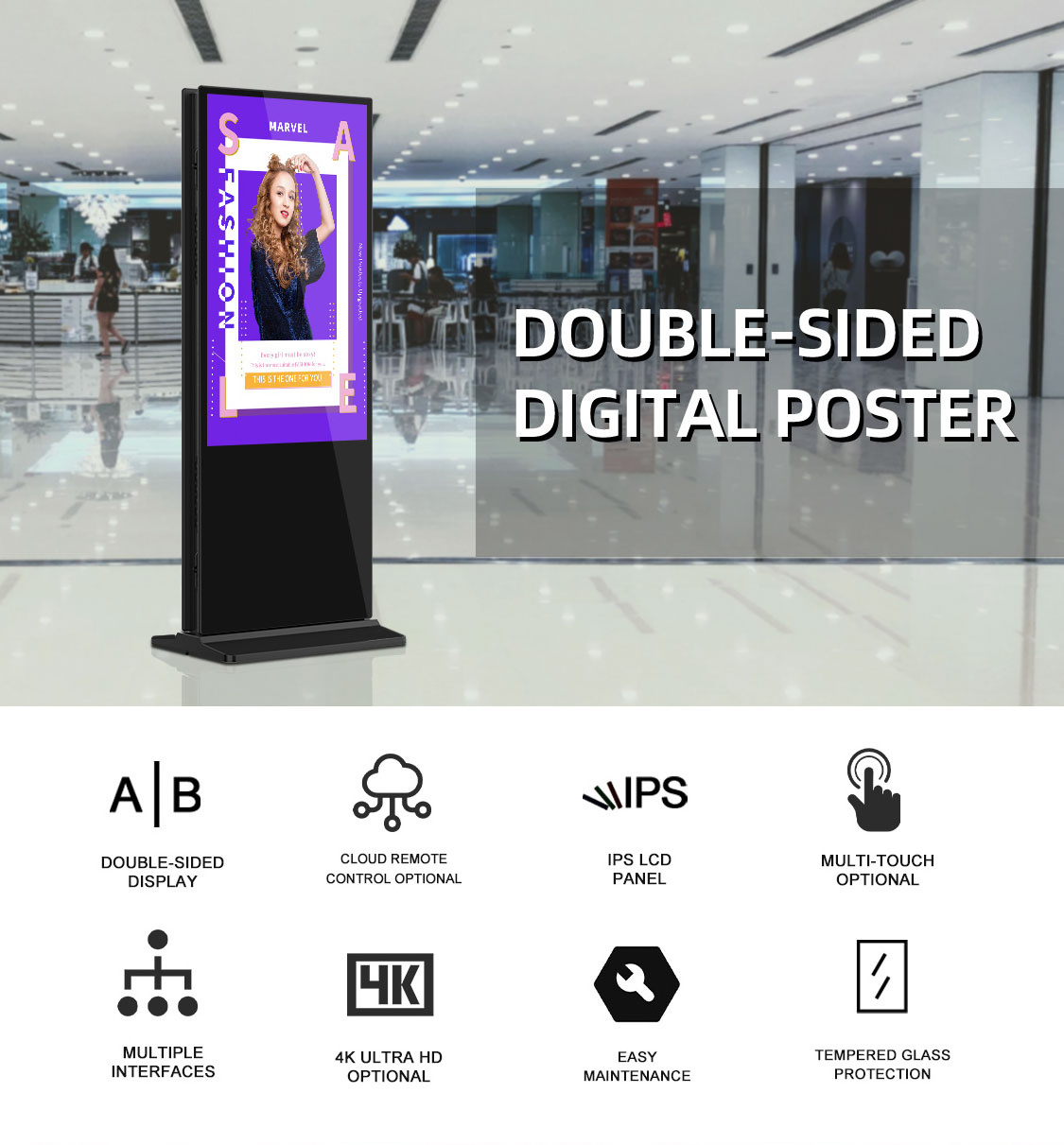 55 inch lcd advertising screen display double sided media player digital signage double touch screen totem