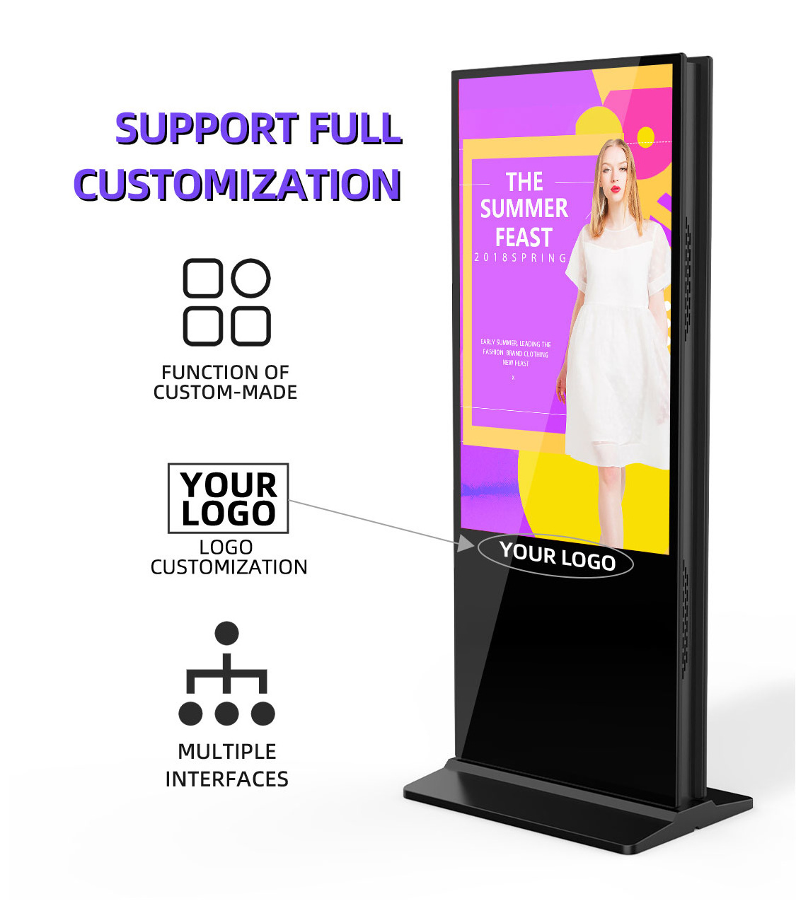 55 inch lcd advertising screen display double sided media player digital signage double touch screen totem