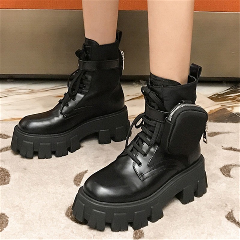 Dropshipping Custom Logo Fashion Designer Boots with Pocket Shoes Black Women's Ankle Leather Boots for Ladies