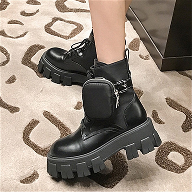 Dropshipping Custom Logo Fashion Designer Boots with Pocket Shoes Black Women's Ankle Leather Boots for Ladies