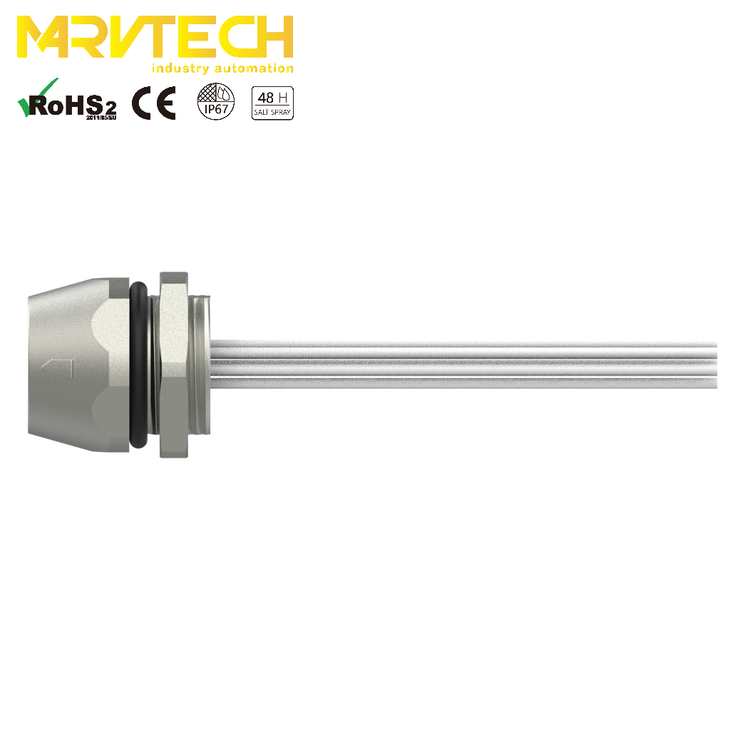 Marvtech female front table mount M12 electrical cable connector with pigtail for industrial equipment