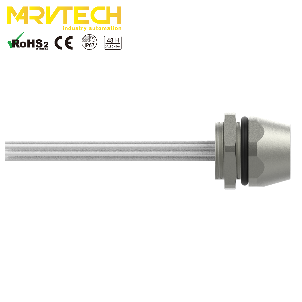 Marvtech female front table mount M12 electrical cable connector with pigtail for industrial equipment