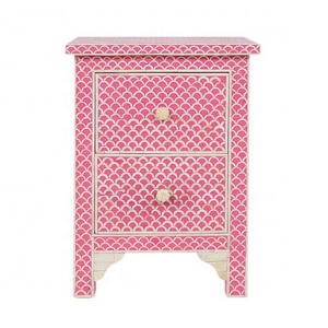 Bone Inlay Fish scale Design 2 Drawers Bedside Table Pink Bone Inlay Fish scale Design 2 Drawers Night Stand Table Pink