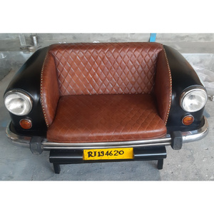 AMBASSADOR Brown Leather Industrial Bench Sofa Industrial Vintage car sofa with brown leather seating Car Leather sofa