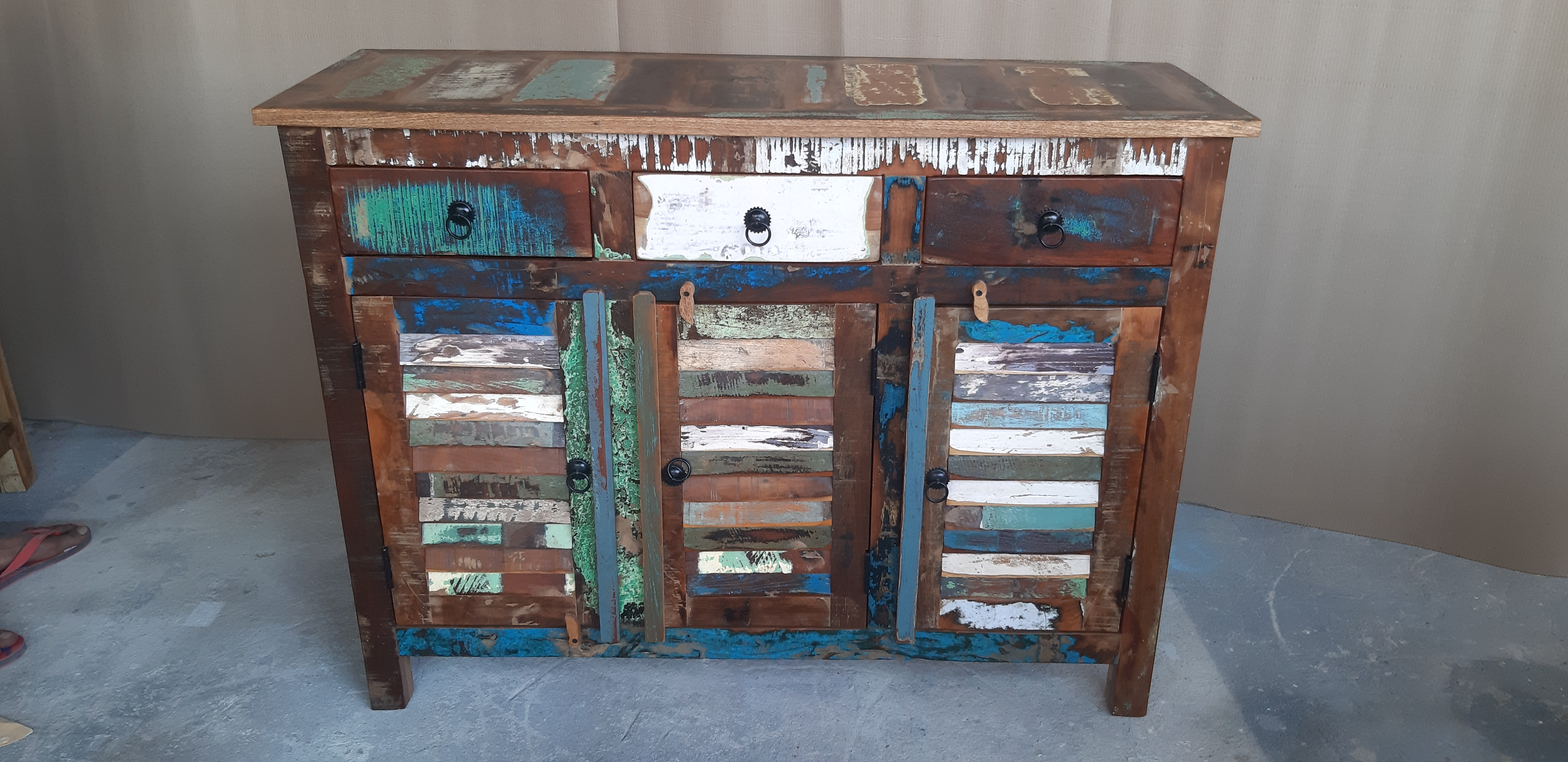 Industrial Rustic Accent Furniture Storage Reclaim Wood Handmade Colorful Antique Living Room Cabinet Buffet Server Cabinet