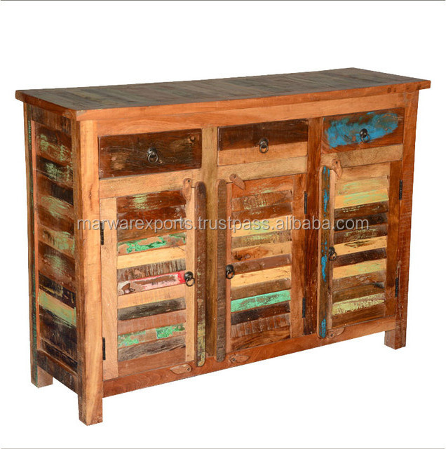 Industrial Rustic Accent Furniture Storage Reclaim Wood Handmade Colorful Antique Living Room Cabinet Buffet Server Cabinet