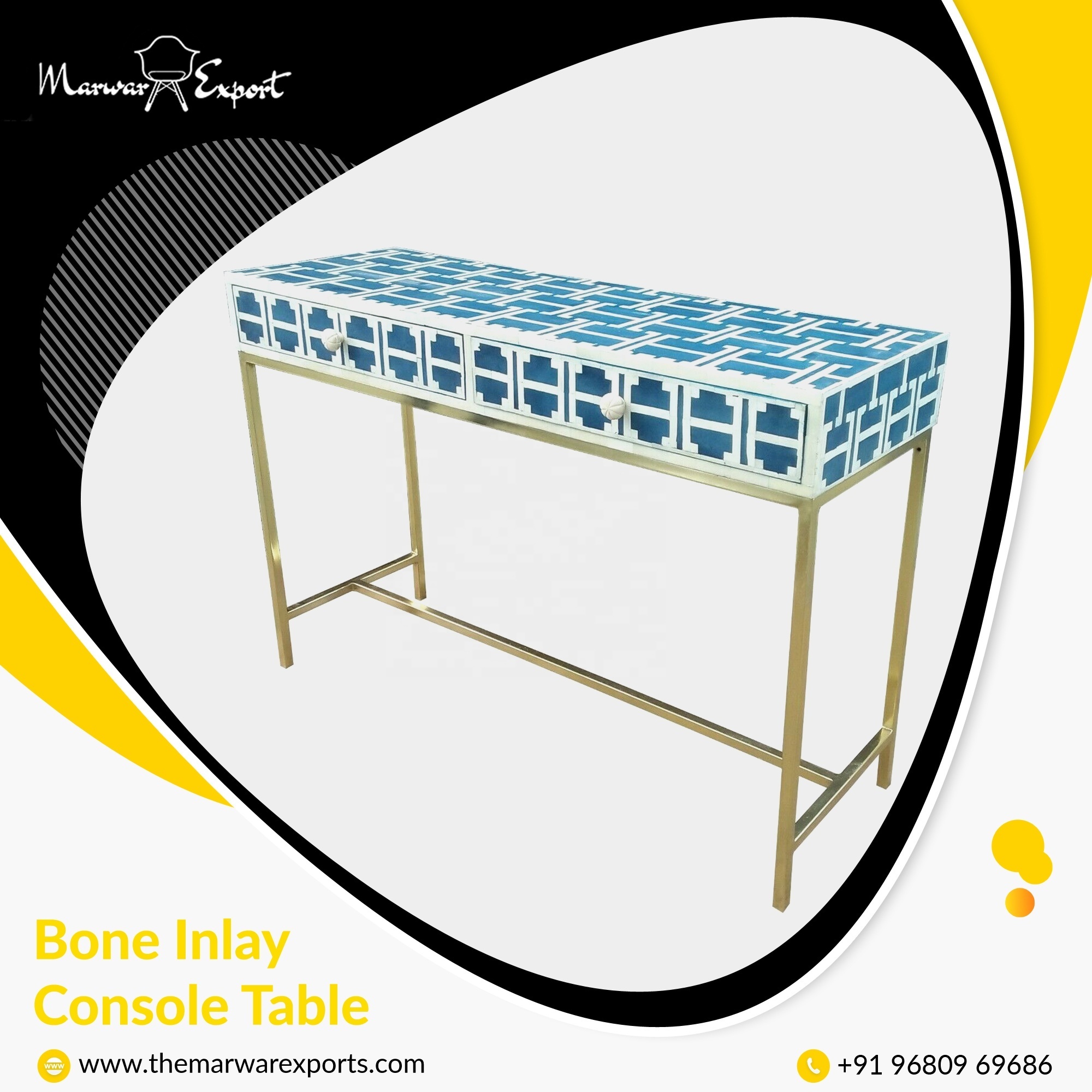 Farmhouse Bone Inlay Console Table Luxury Villa & Home Living Furniture For Western Countries Handmade Inlay Furniture India