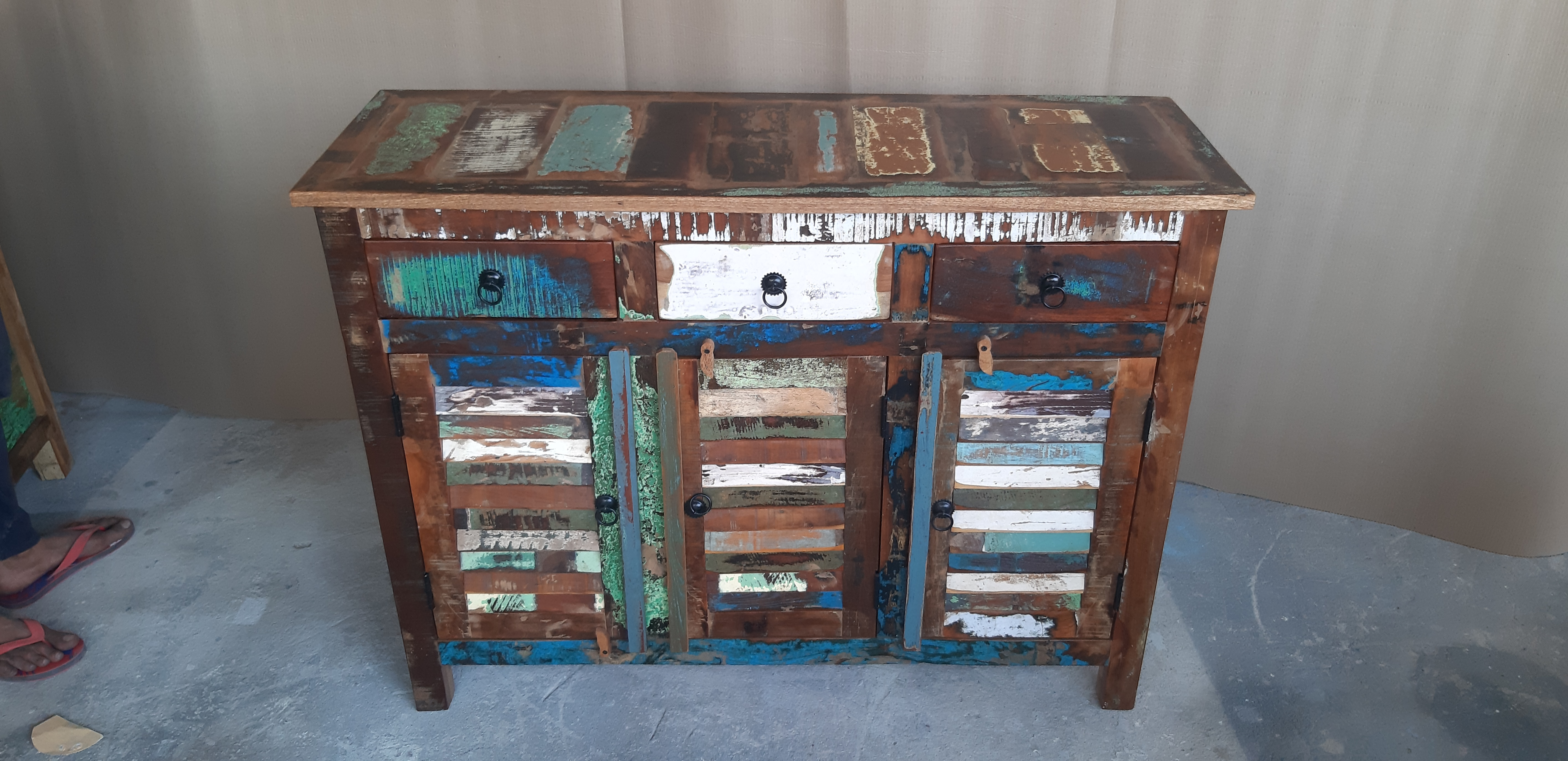 Industrial Rustic Accent Furniture Storage Reclaim Wood Handmade Colorful Antique Living Room Cabinet Buffet Server Cabinet