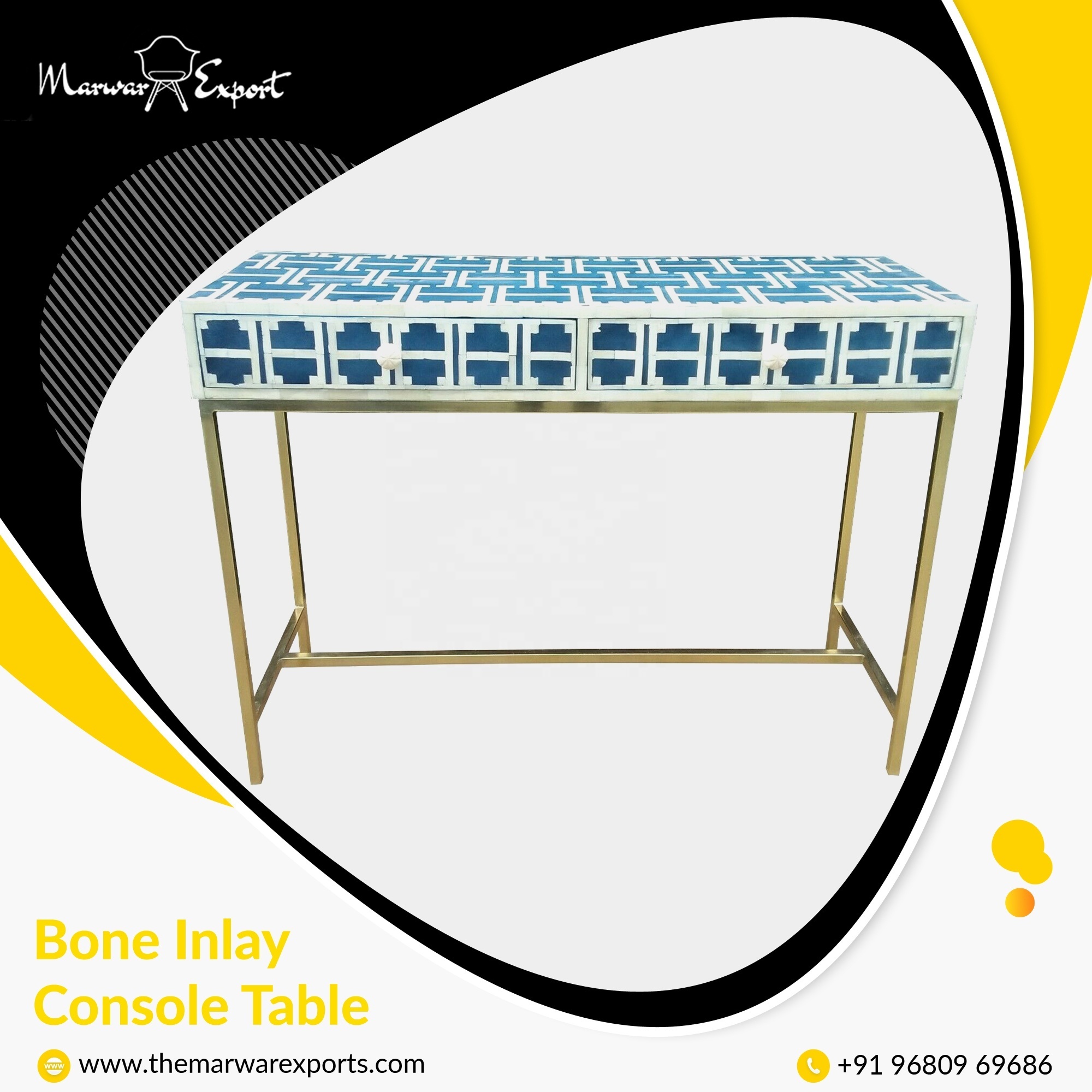 Farmhouse Bone Inlay Console Table Luxury Villa & Home Living Furniture For Western Countries Handmade Inlay Furniture India