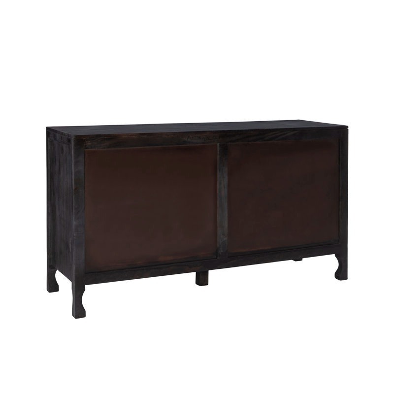 Solid Mango Wood Carving Black Finish Cabinet Hand Carved Entryway Cabinet Wood 2 Door Cabinet