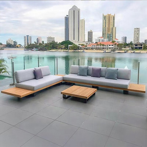 Wooden Couch Sectional Elegant Teakwood Aluminum Patio Furniture Set with Dining Table and Sofa for Outdoor Garden