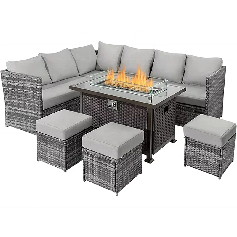 7 Pieces Outdoor Patio Furniture Set with Gas Fire Pit Table