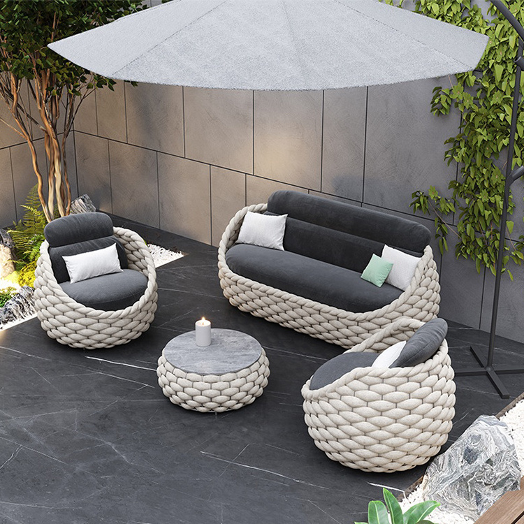 PE Wicker Curved Outdoor Furniture Modular Garden Patio Couch Sectional Small Sofa Exterior Sitting Sets