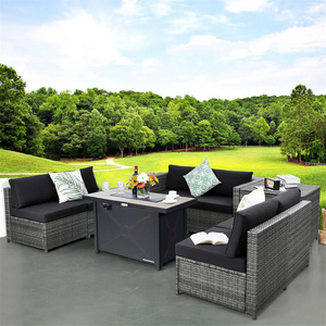 Modern Outdoor Patio Garden Sofa Set  Wicker Rattan Garden Furniture with Fire Pit Table