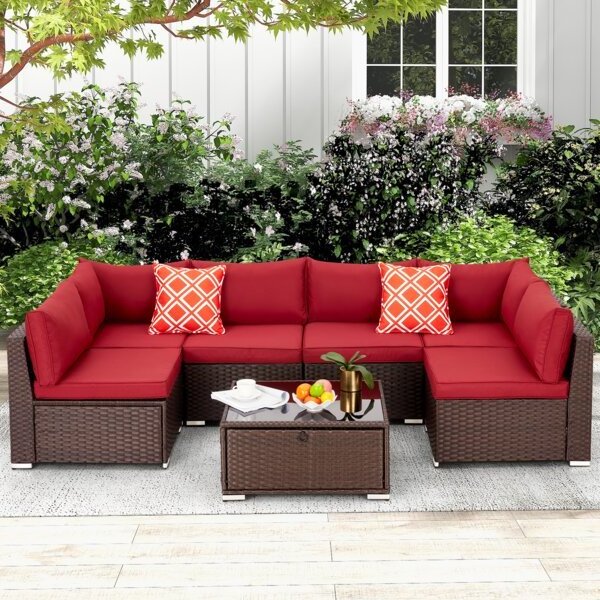 Patio Garden Furniture  Rattan Wicker Sectional Couches Outdoor Sofa Sets