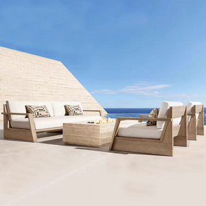 Weathered Teak Natural Patio Garden Wooden Outdoor Chaise Lounge Chair Furniture Sofa Set