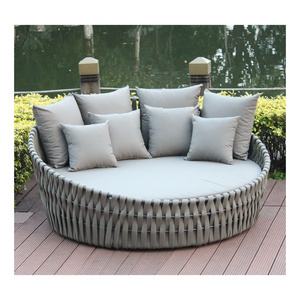 Outdoor Furniture Sunbed  with Cushion pillows Daybed Patio handcraft weaving Rope big round modern style daybed