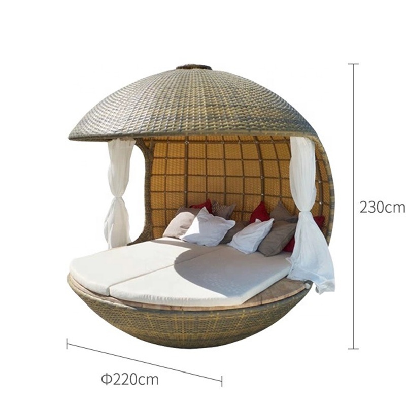 Modern Waterproof Wicker Rattan Big Round Sunbeds Beach Chaise Lounge Hotel Garden Pool Sun Bed Outdoor Daybed