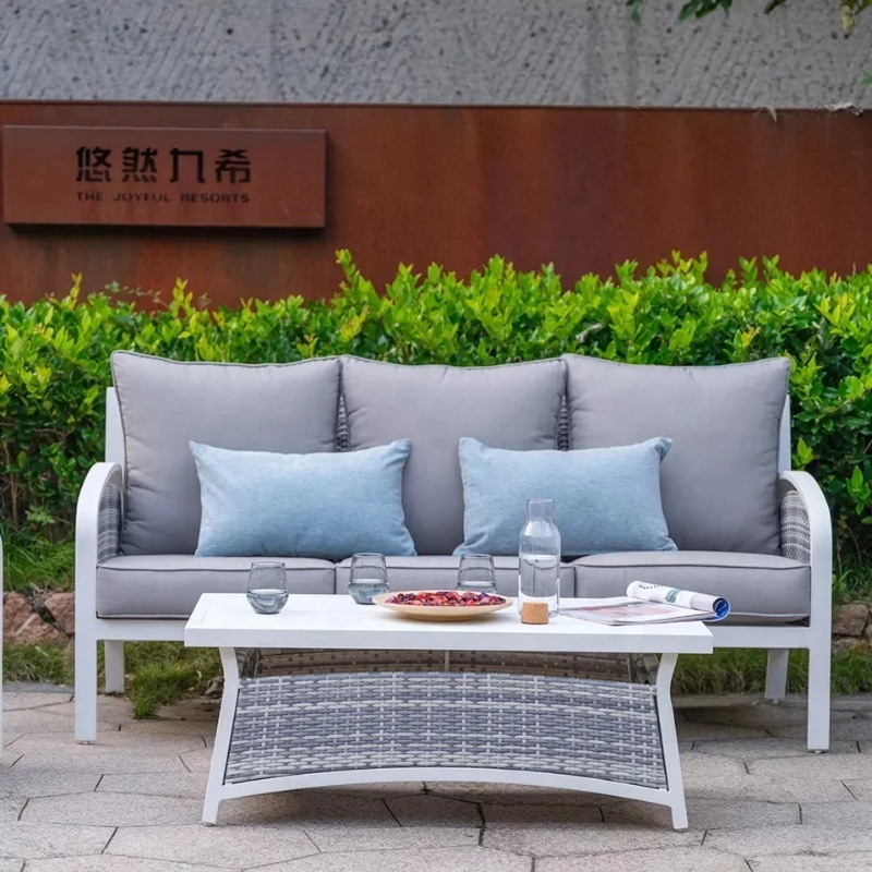 Modern Design Rattan Outdoor Garden Furniture Patio Couch Leisure Three Seater Sofa Set Hand Weave Wicker Furniture