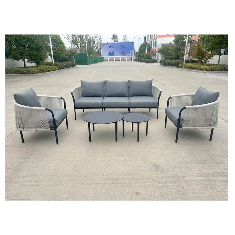 Hot Sale  Aluminum Frame Rope Chair Leisure Garden sofas  Coffee Table Outdoor Furniture Set