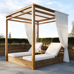 Luxury Poolside Outdoor Patio Wood Furniture Garden Aluminum Sunbed Lounger Pergola Glamping Tent Gazebo