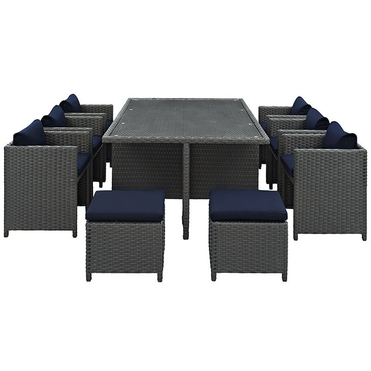 11pieces Rattan Outdoor Dining Table Set Patio Outdoor Rattan / Wicker Furniture Sets Garden Set Aluminum Frame Outdoor Fabric