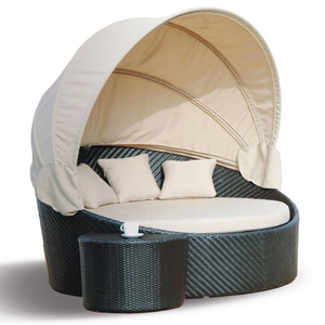 Outdoor Sun Lounger Wicker Rattan Round Daybed With Canopy Patio Furniture  SunBed Round Rattan Day Bed