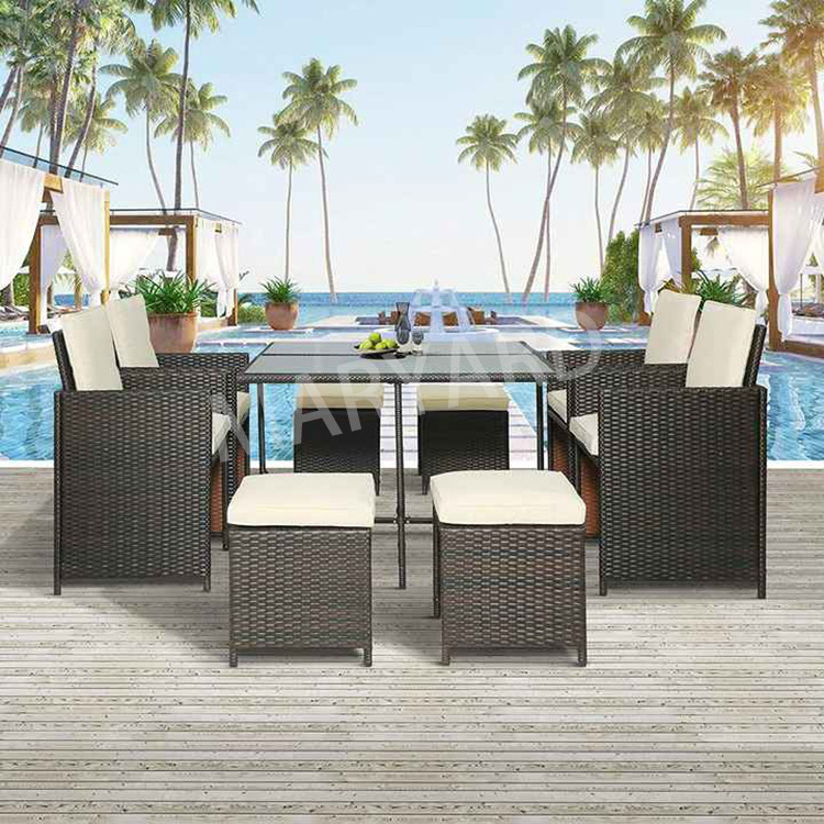 Hot sales 9pcs Outdoor Patio Furniture Sets Rattan Wicker Patio Dining Table Set Garden Conversation Sofa Set