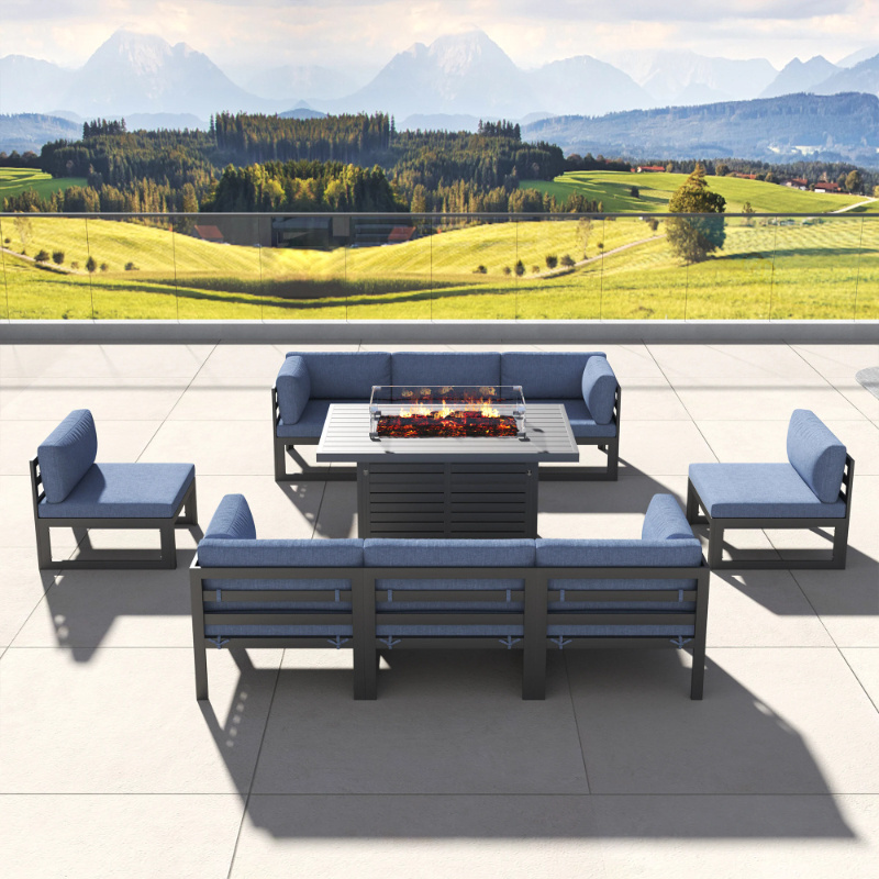 Luxury Sectional Aluminum Furniture Patio Couch With Fire Pit Table Outdoor Combination Garden Sofa Set