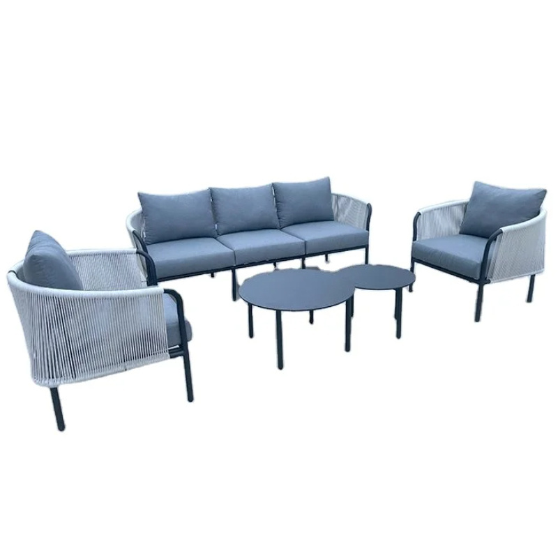 Hot Sale  Aluminum Frame Rope Chair Leisure Garden sofas  Coffee Table Outdoor Furniture Set