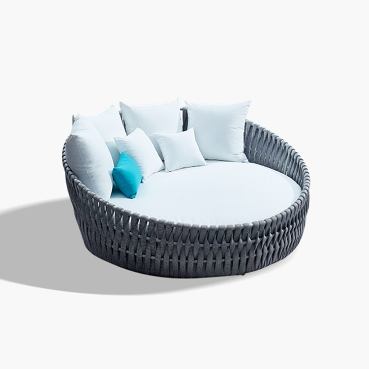 Outdoor Furniture Sunbed  with Cushion pillows Daybed Patio handcraft weaving Rope big round modern style daybed